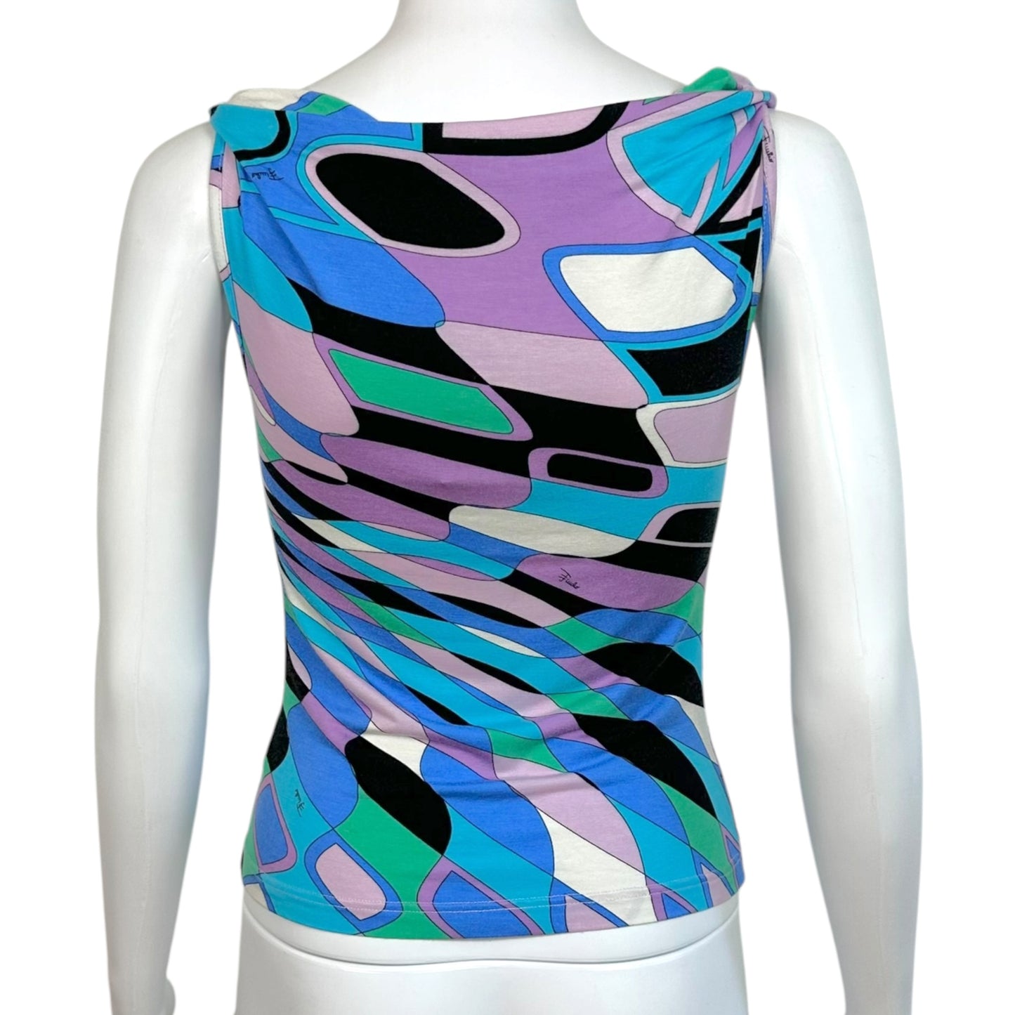 Emilio Pucci Blue & Purple Printed Cowl Neck Tank