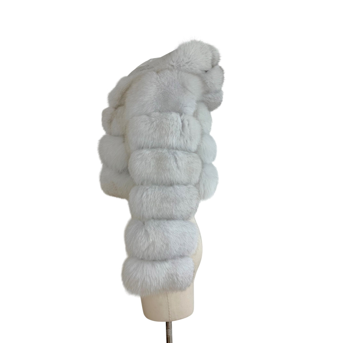 White Cropped Hooded Fox Fur Coat