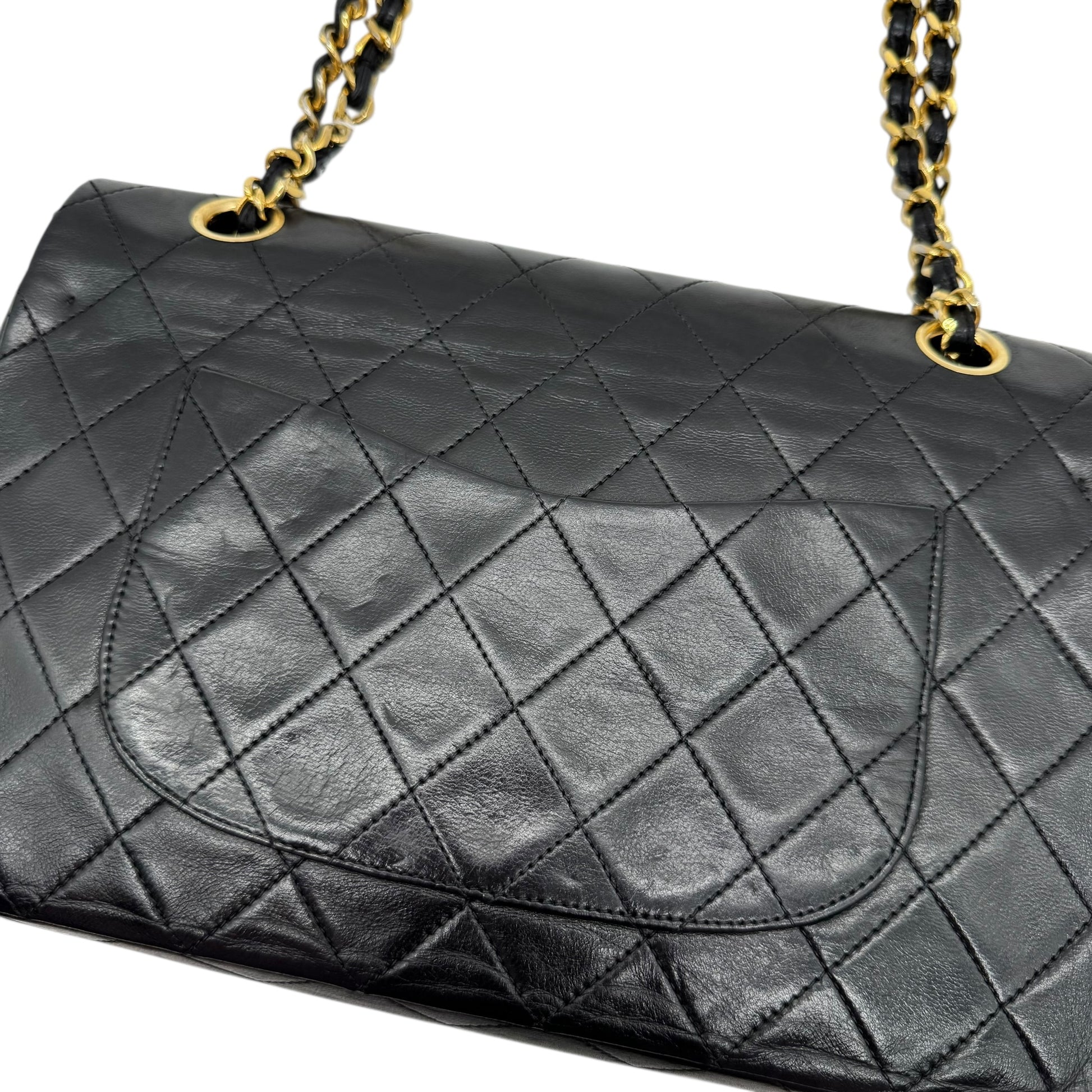 Chanel Black Lambskin Matelasse Quilted Classic Medium Double Flap Bag 1989-1991 - Outfit Repeater