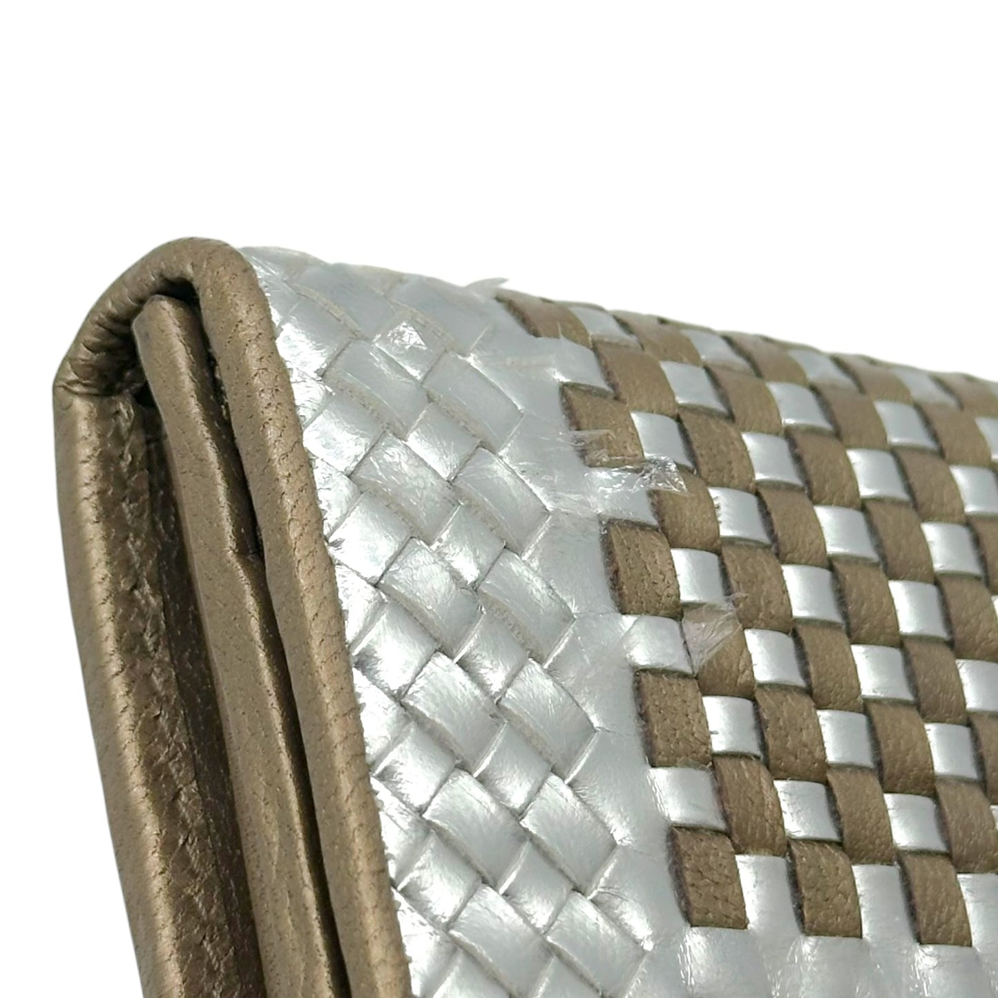 Prada Woven Long Wallet Metallic Silver Gold