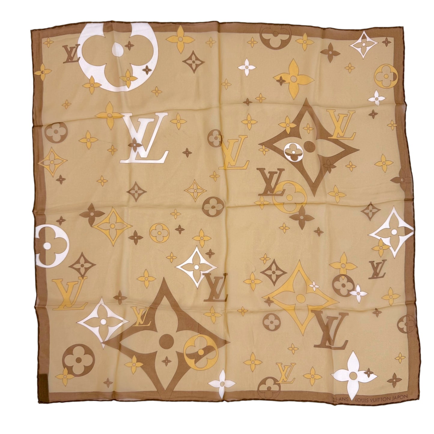 Louis Vuitton Beige & Brown Monogram Print Sheer Square Silk Scarf