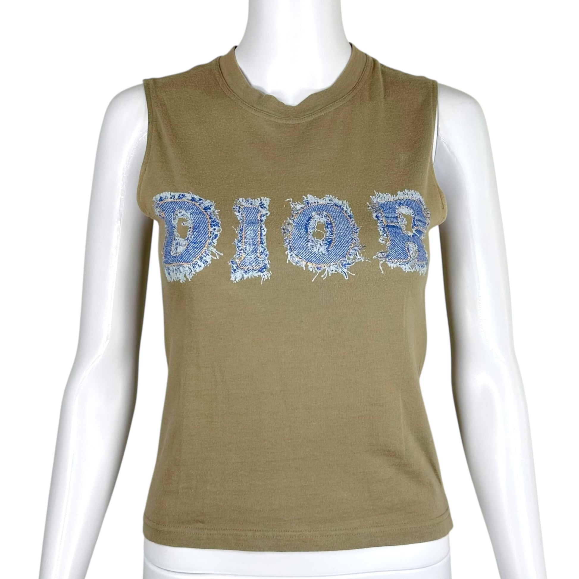 Christian Dior Khaki Green Denim Logo Tank Top