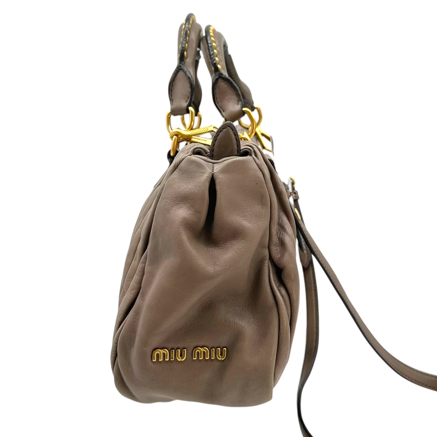 Miu Miu Gray & Gold Quilted East West 2-Way Bowler Bag