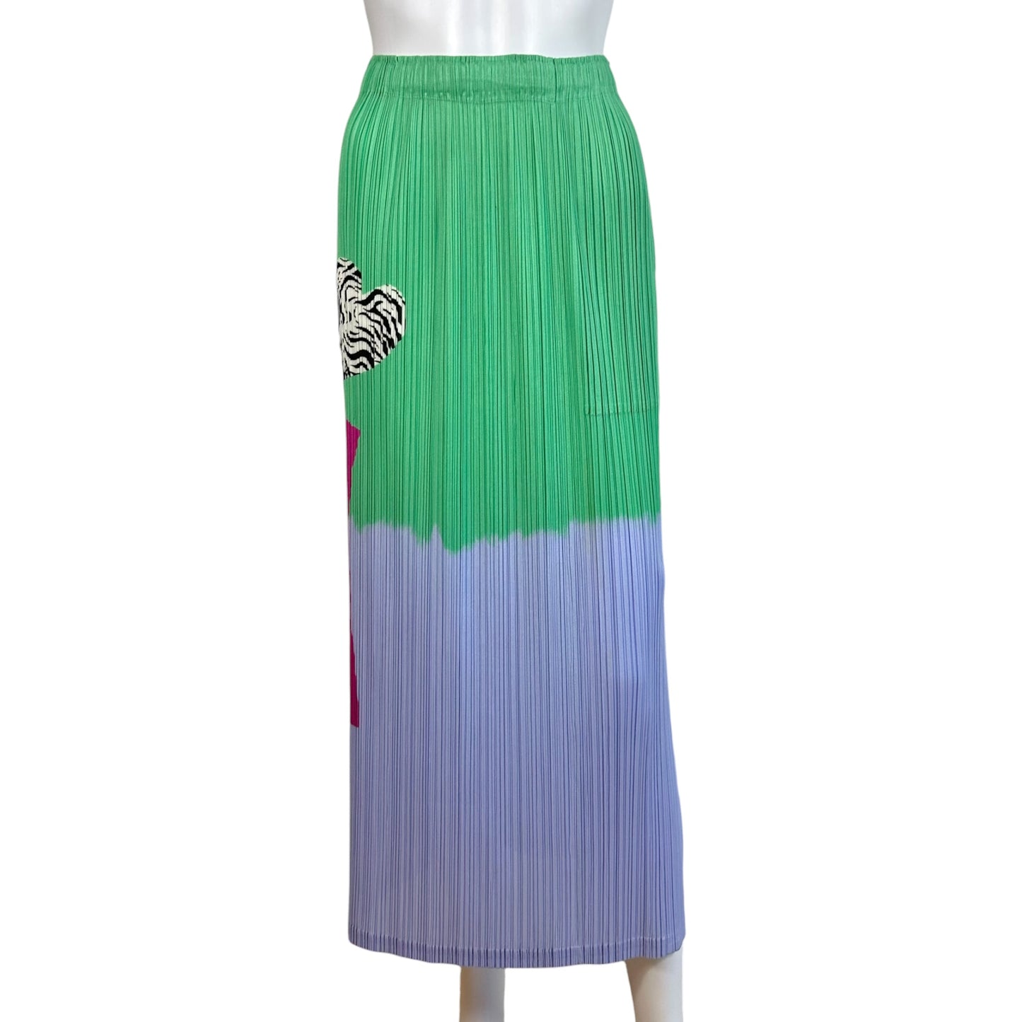 Issey Miyake Pleats Please Purple Pink & Green Floral Motif Pleated Maxi Skirt