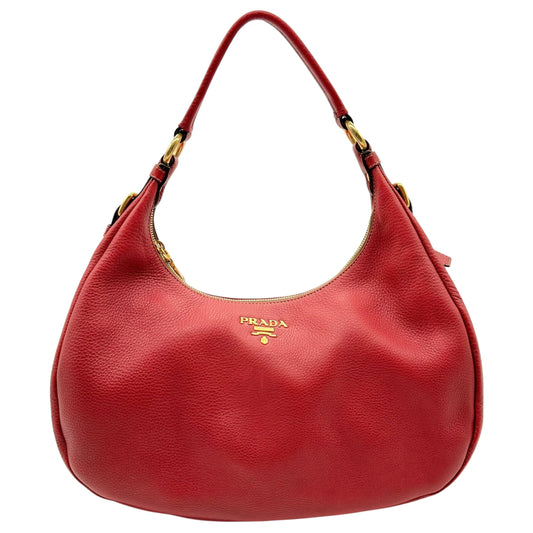 Prada Red Leather Crescent Hobo Bag