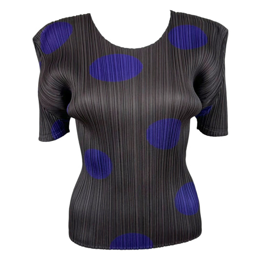 Issey Miyake Pleats Please Brown Purple Polka Dot Blouse