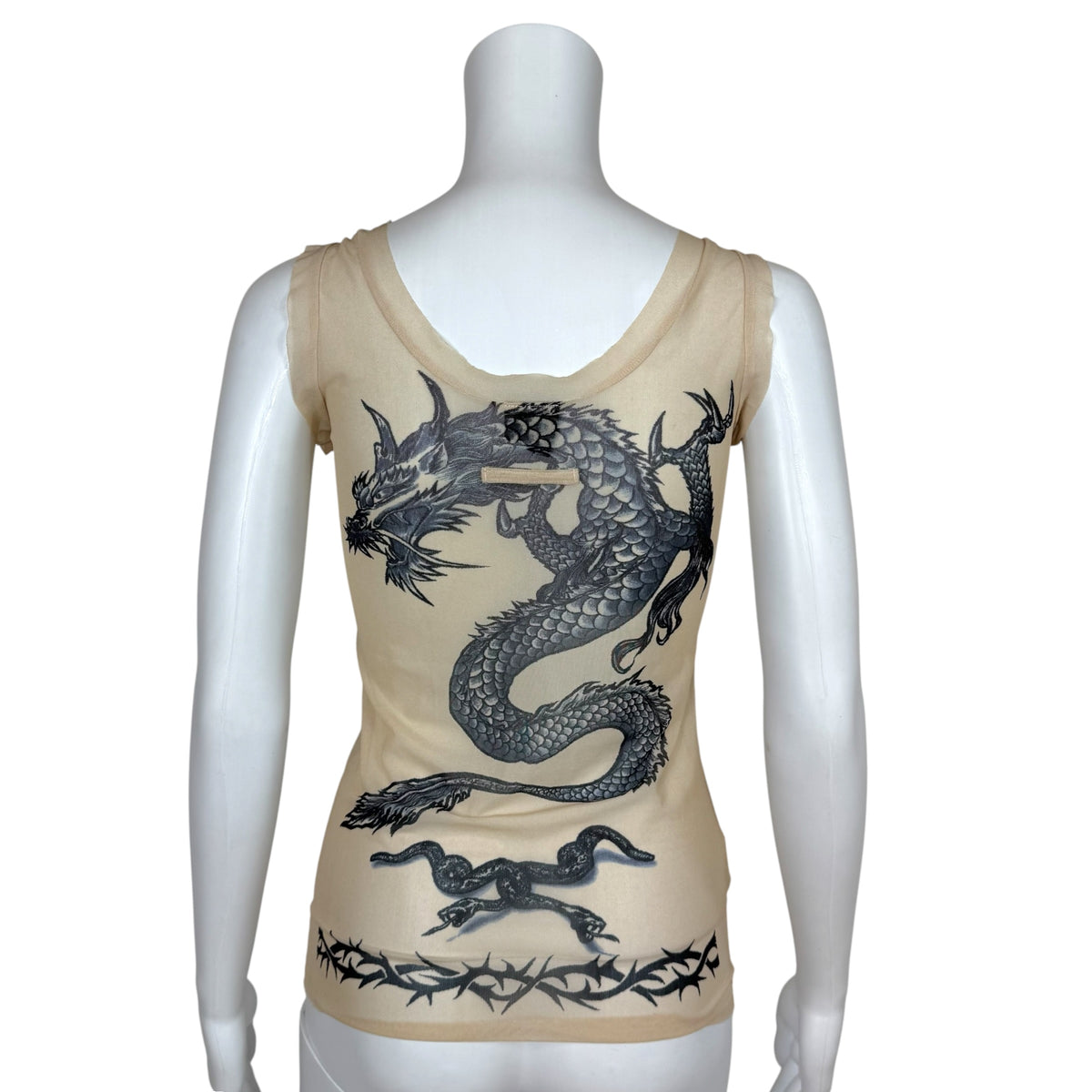 Jean Paul Gaultier Tattoo Mesh Tank Top Neutral Black