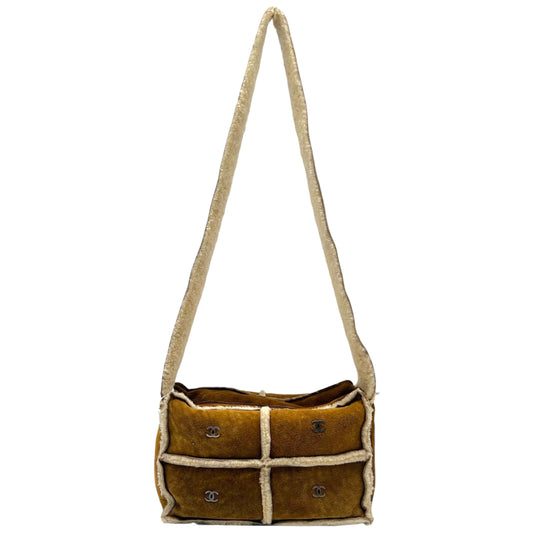 Chanel Brown Shearling Crossbody Bag with CC Logo