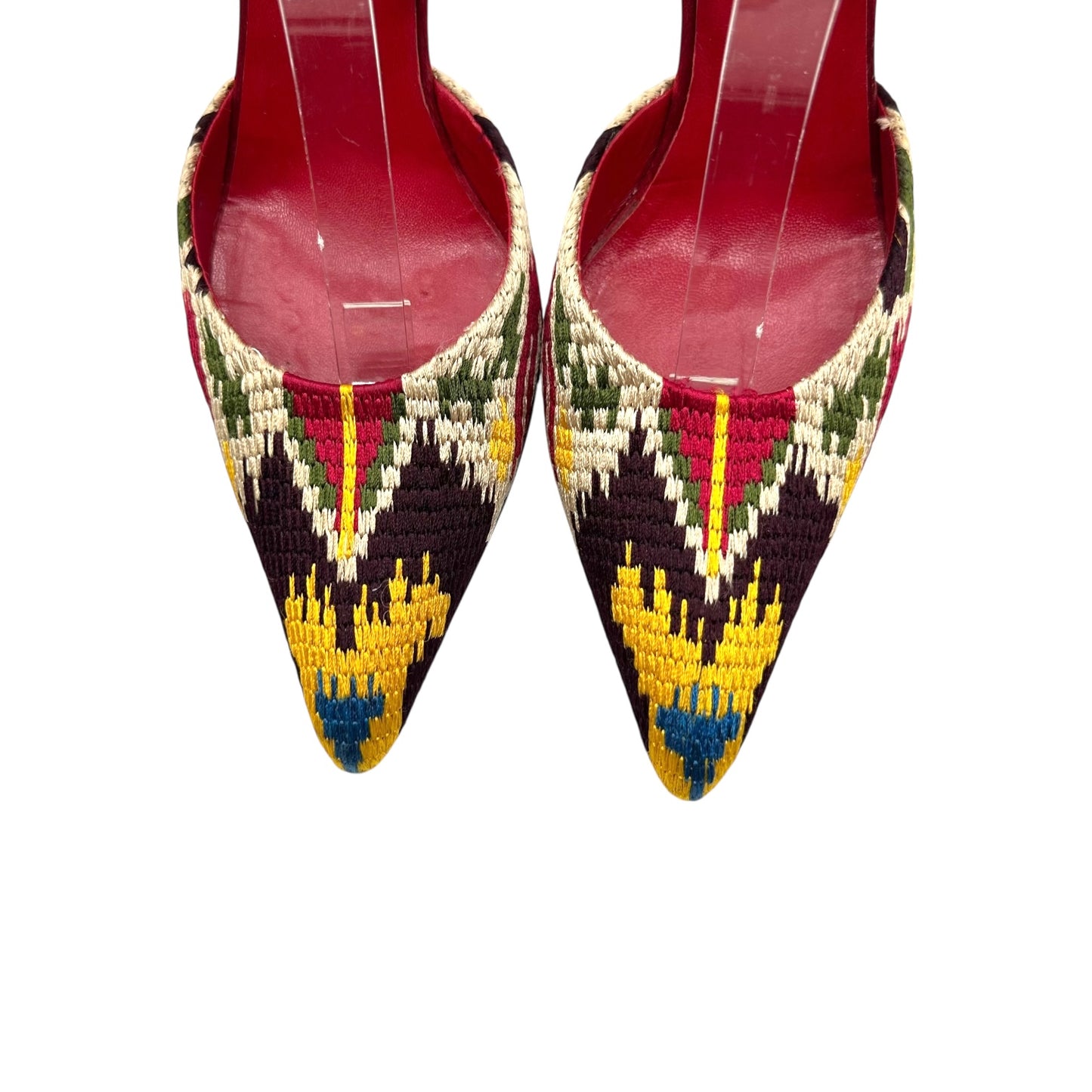 Oscar de la Renta Tribal Embroidered Wrap Heels