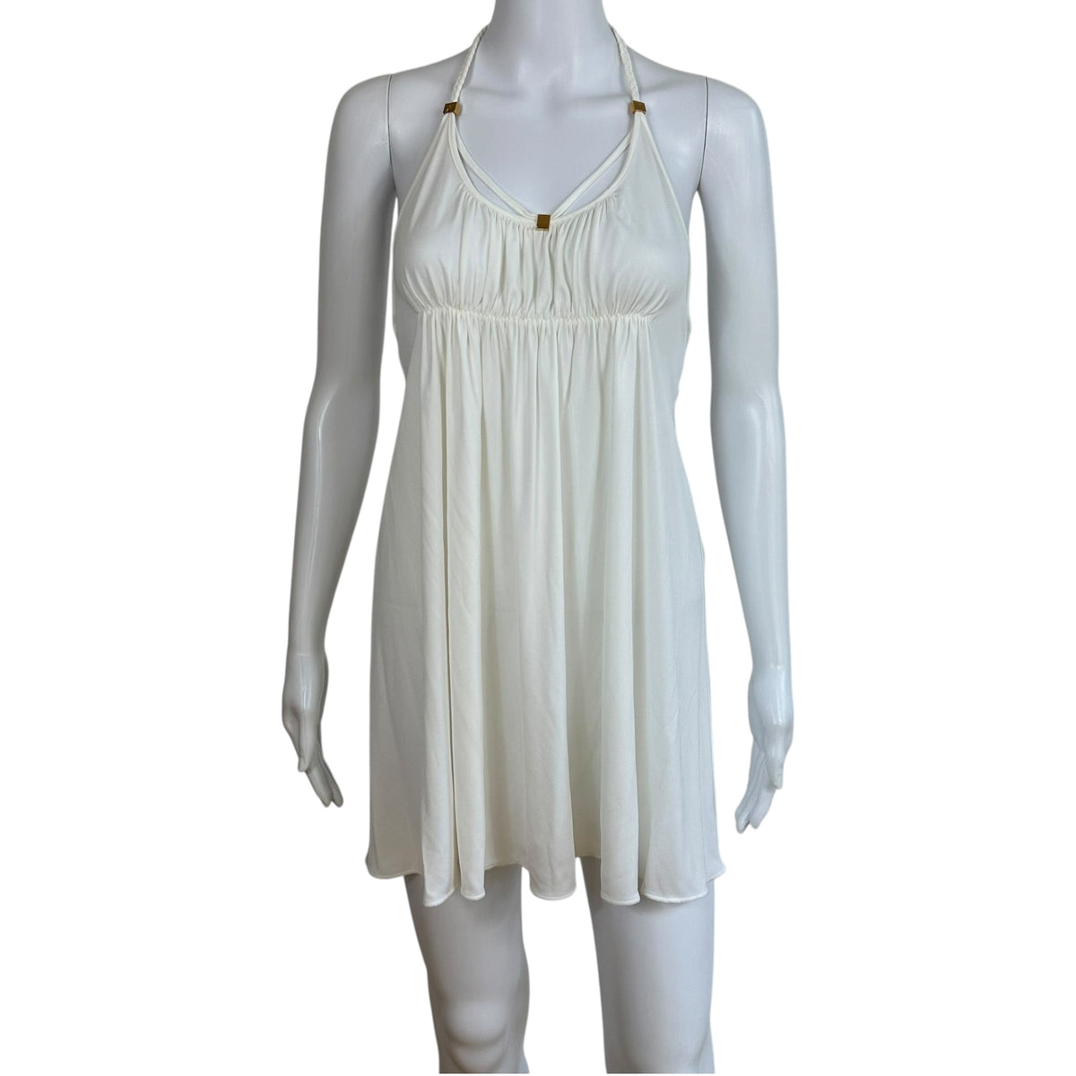 Louis Vuitton White Braided Strap Open Back Halter Mini Dress