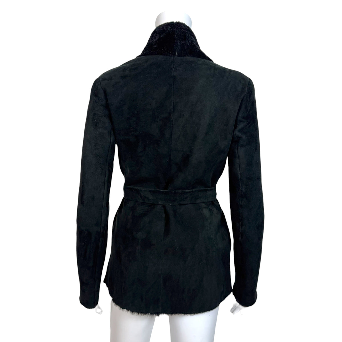 Gucci by Tom Ford Black Shearling Mid-Length Wrap Coat