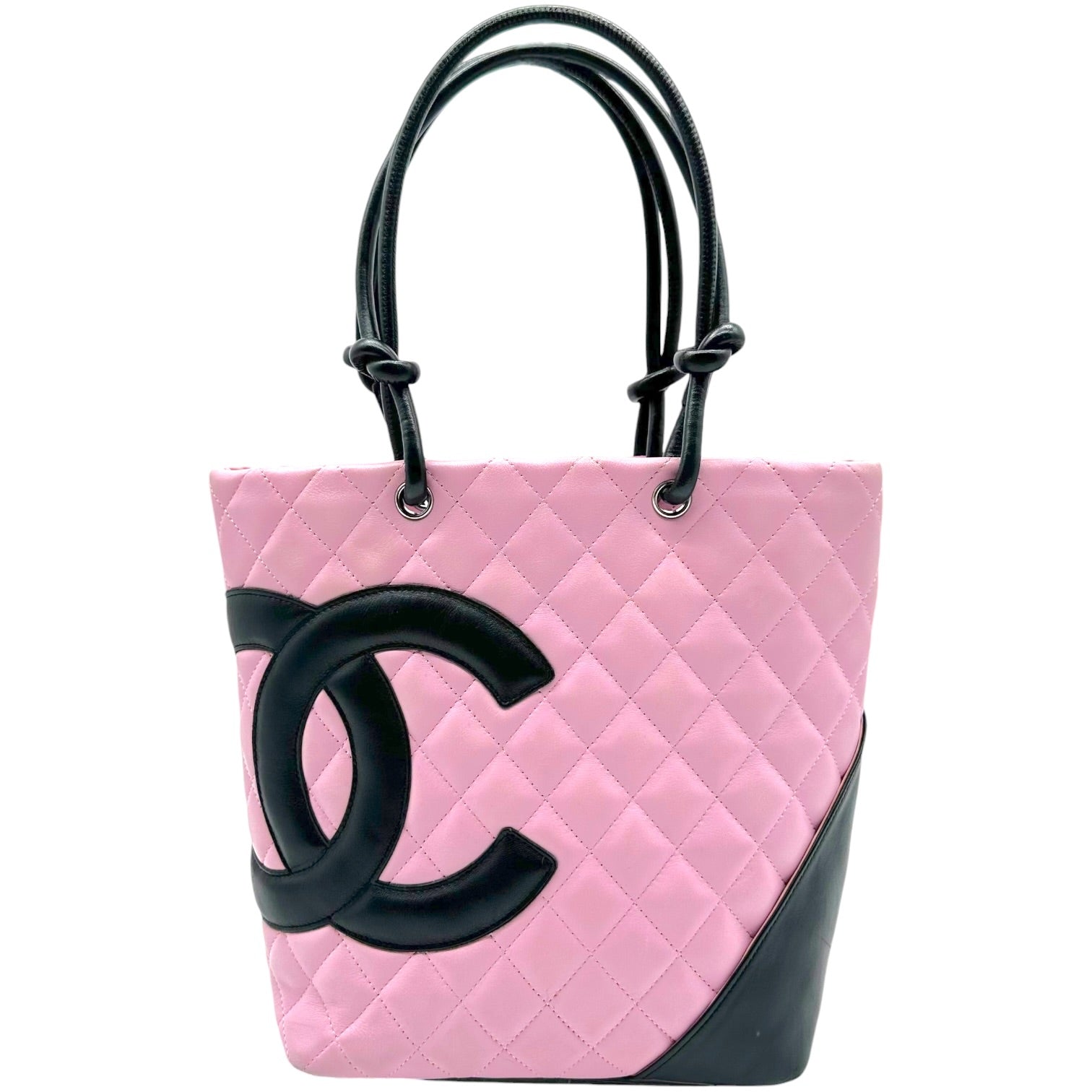 Chanel Small Tote Bag Pink Black Cambon Matelasse