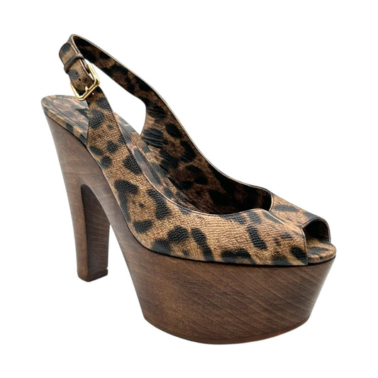 Dolce & Gabbana Brown Leopard Wooden Platform Sandals