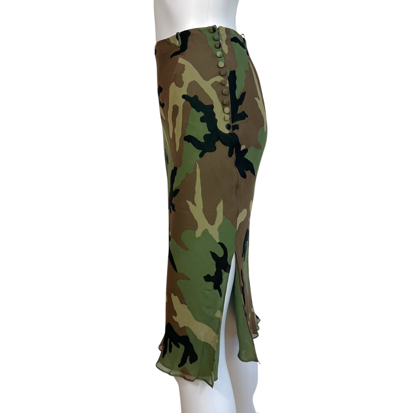 Christian Dior S/S 2001 Camo Print Silk Midi Skirt