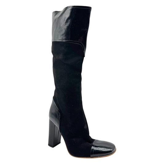 Dolce & Gabbana Black Suede Patent Leather Heeled Boots