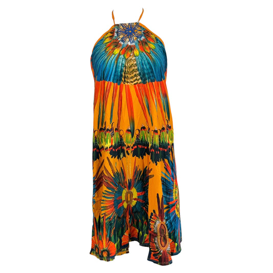 Jean Paul Gaultier Soleil Multicolor Parrot Feather Print Halter Mini Dress