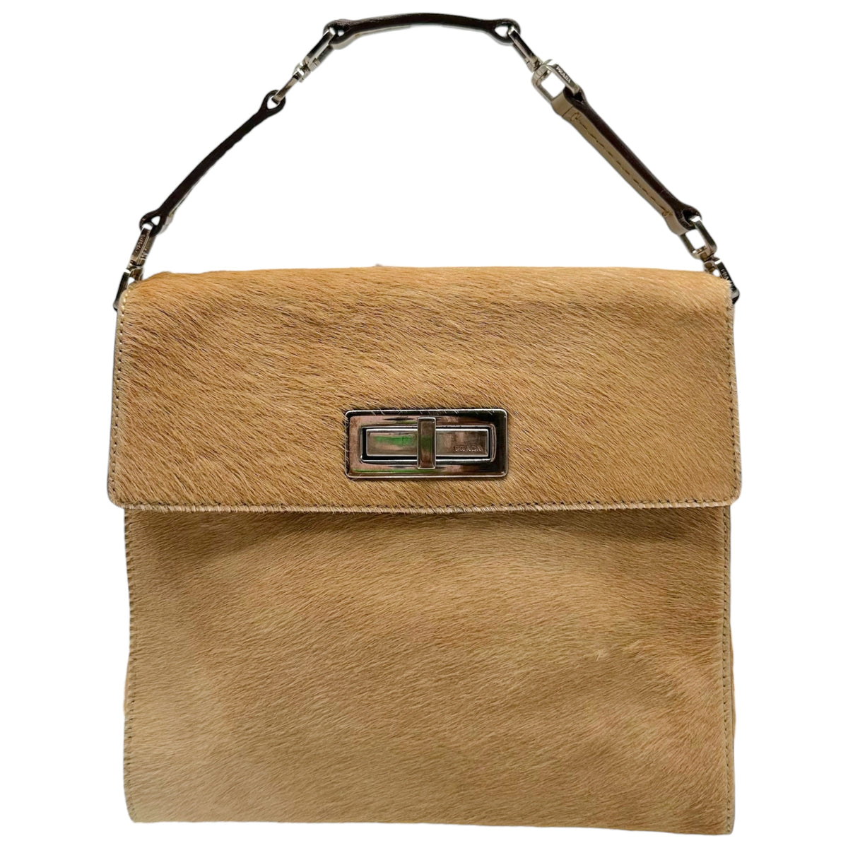 Prada Tan Ponyhair Turnlock Handbag
