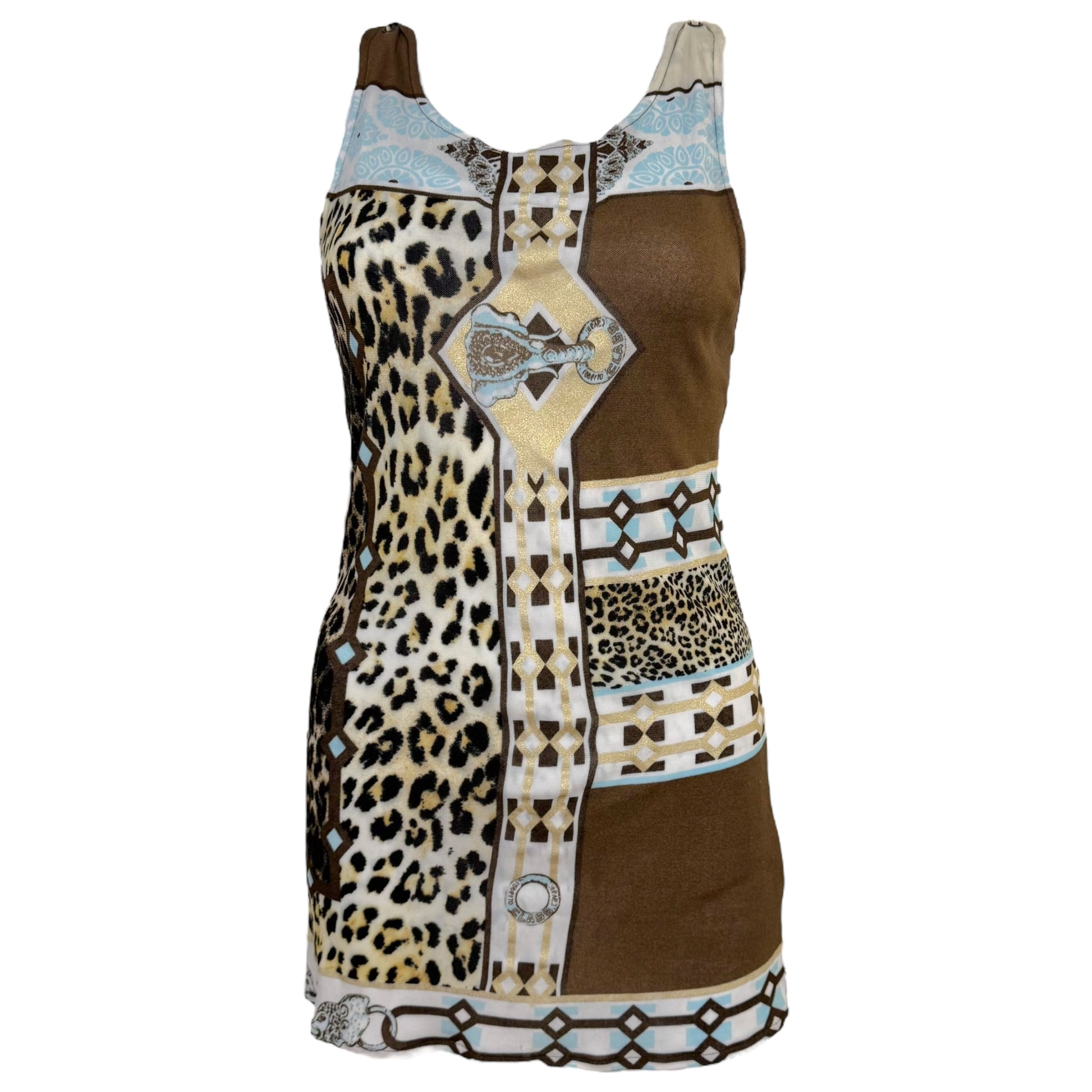 Roberto Cavalli Class Blue & Brown Printed Open Back Tank - Outfit Repeater