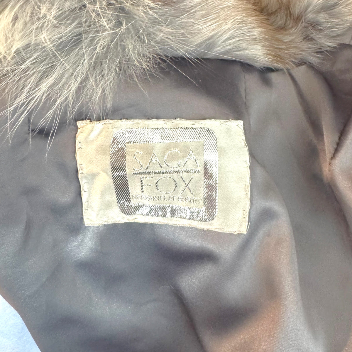 Saga Fox Dyed Fox Fur Coat Light Blue Brown