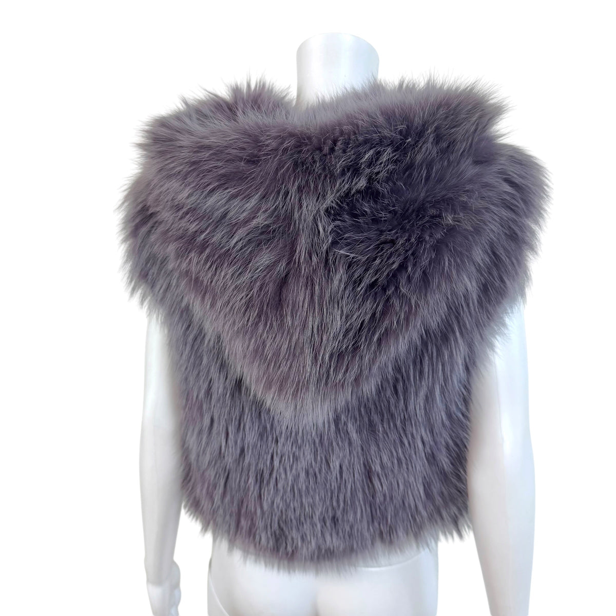 Roberto Cavalli Purple Fox Fur Hooded Sleeveless Vest