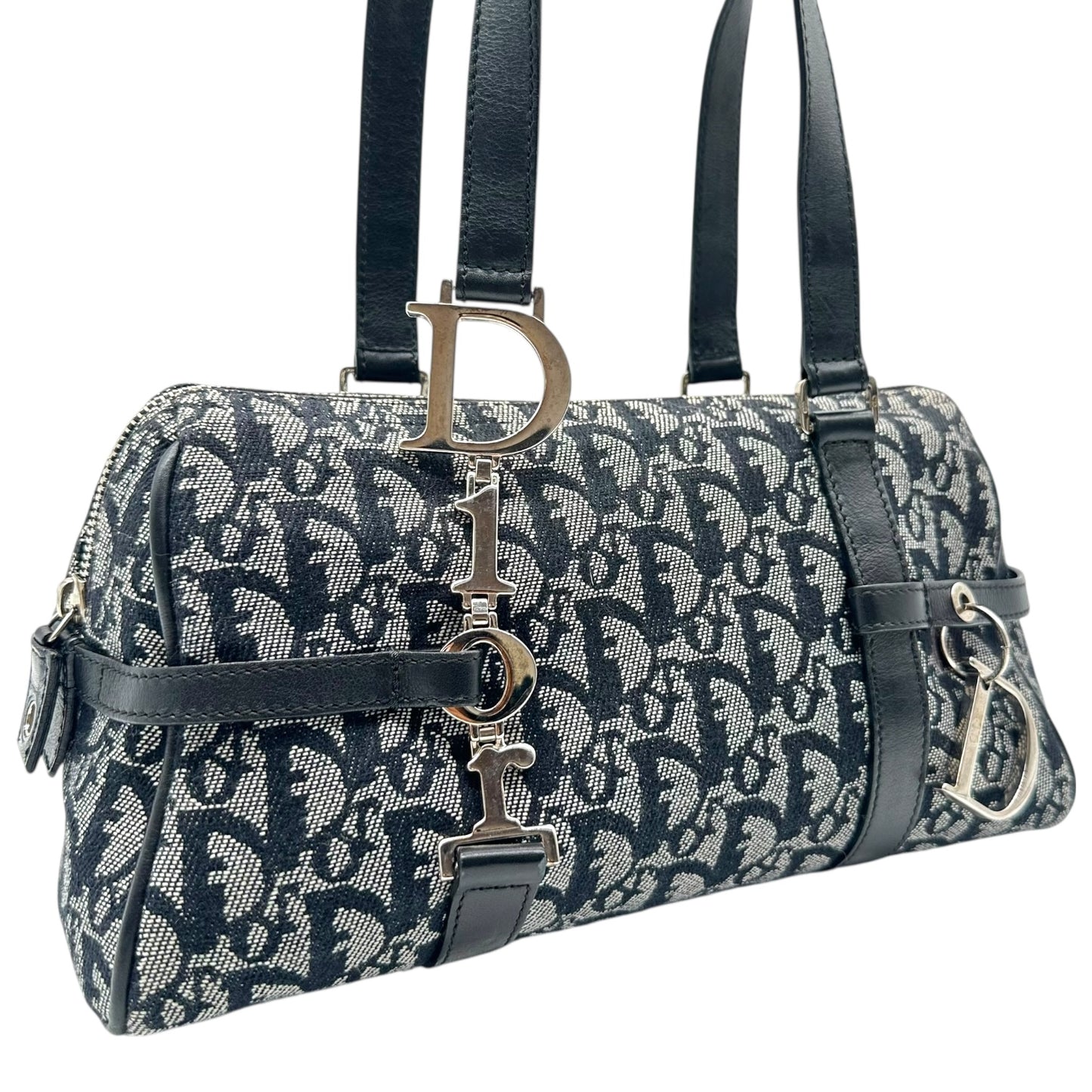 Christian Dior Black Trotter Monogram Logo Hardware Shoulder Bag