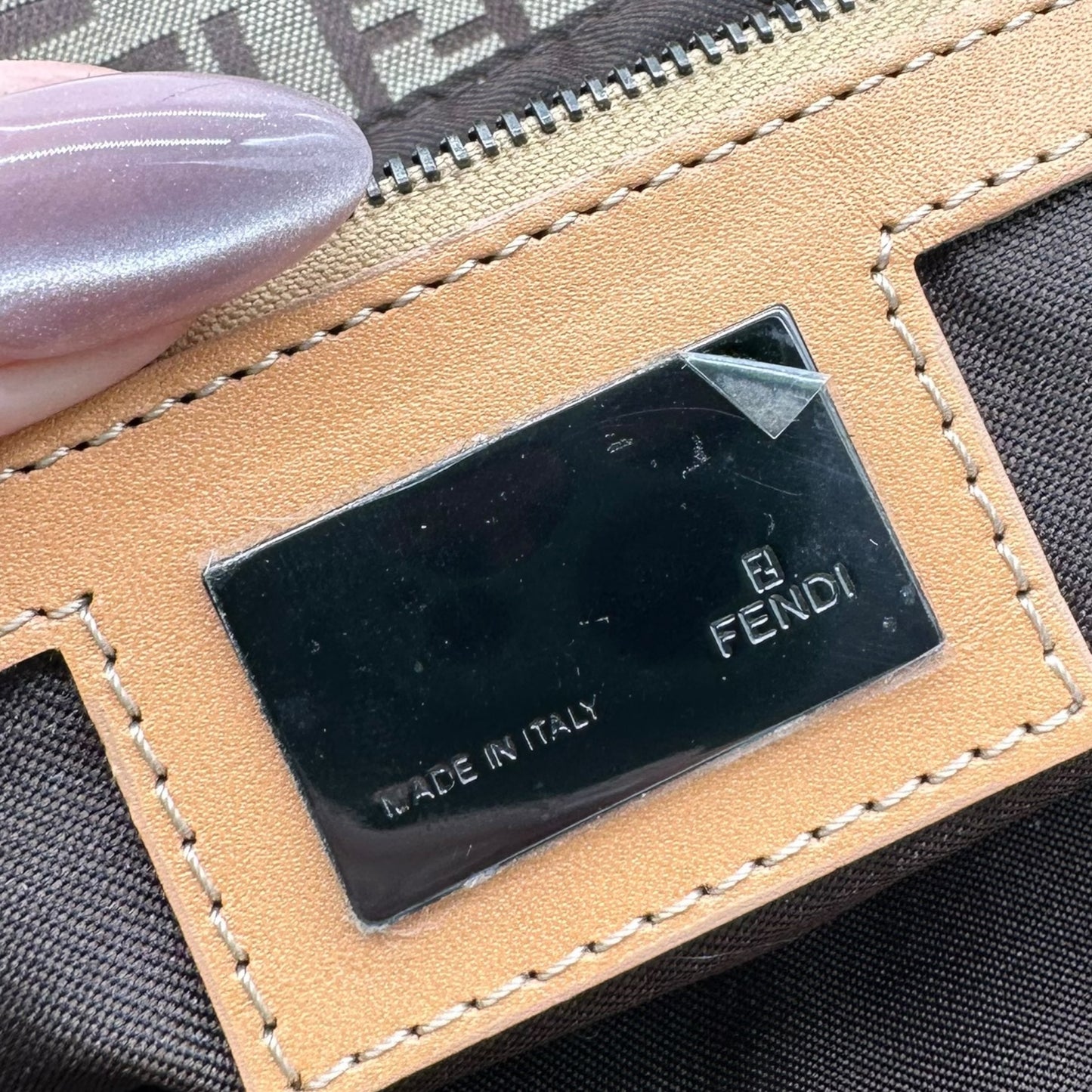 Fendi Tan Zucchino Monogram Fold-Over Baguette Bag - Outfit Repeater