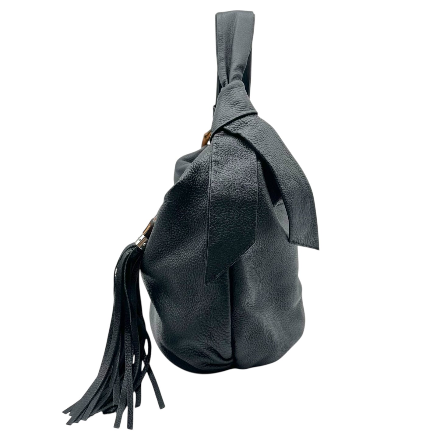 Gucci Black Leather & Bamboo Fringe Hobo Bag
