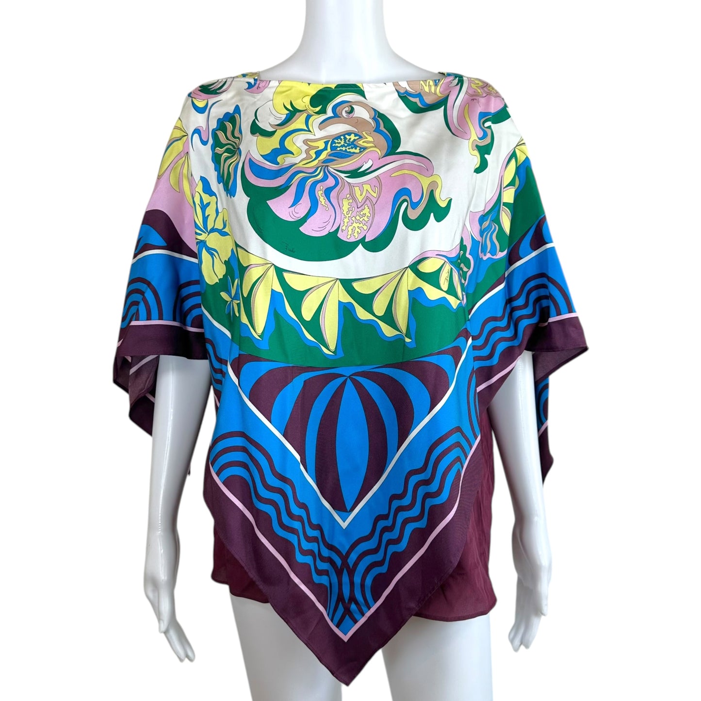 Emilio Pucci Silk Multicolor Printed Asymmetrical Kaftan Blouse