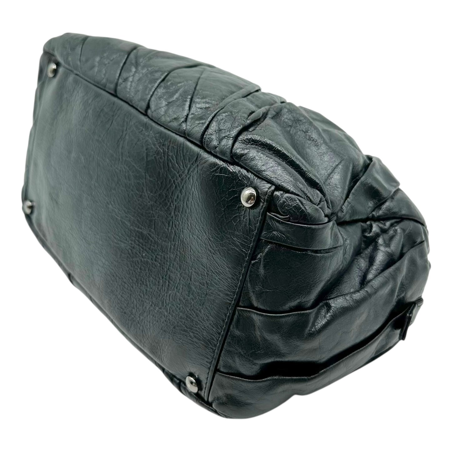 Chanel Black Ruched Leather Shoulder Bowler Bag