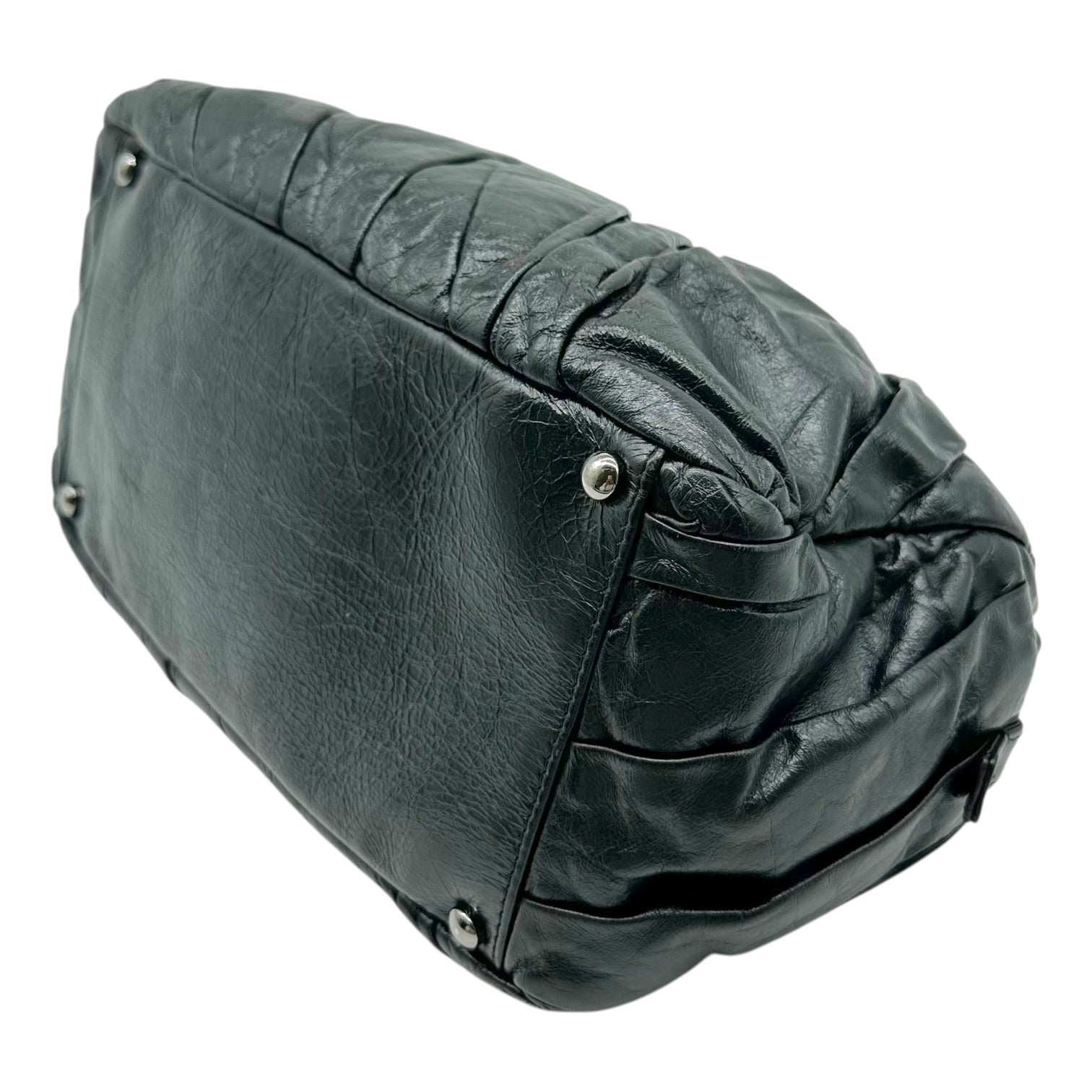 Chanel Black Ruched Leather Shoulder Bowler Bag