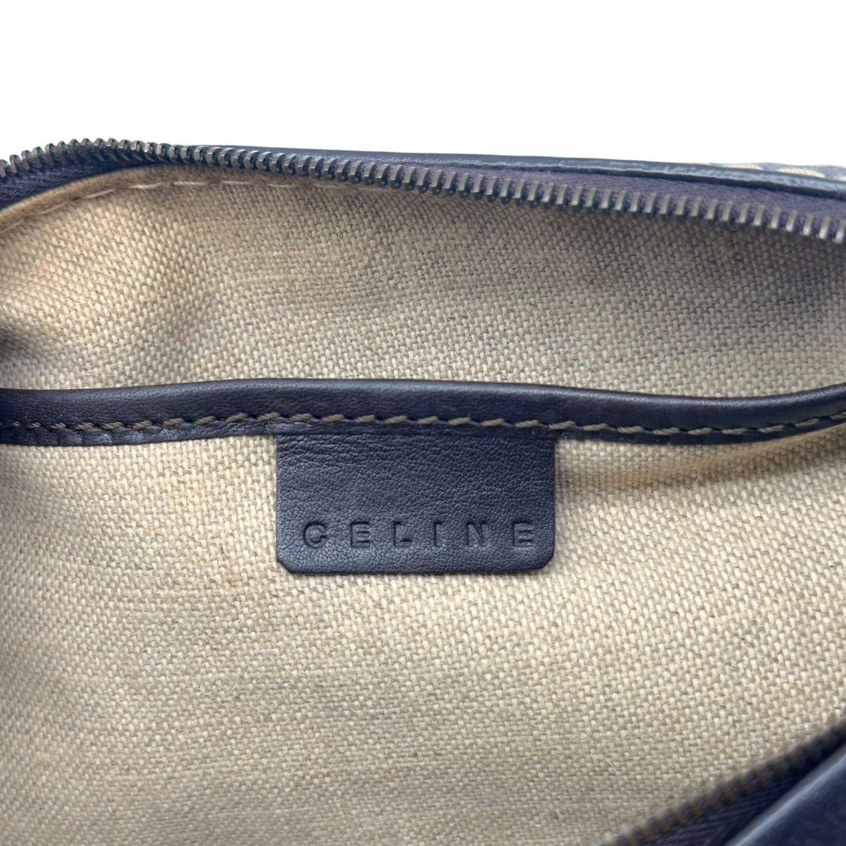 Celine Pochette Bag Brown White Contrast Stitch Embroidery