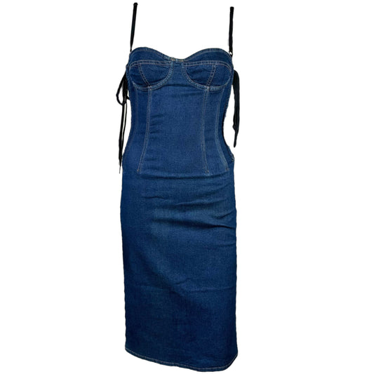 D&G Dolce & Gabbana Denim Lace Up Midi Dress