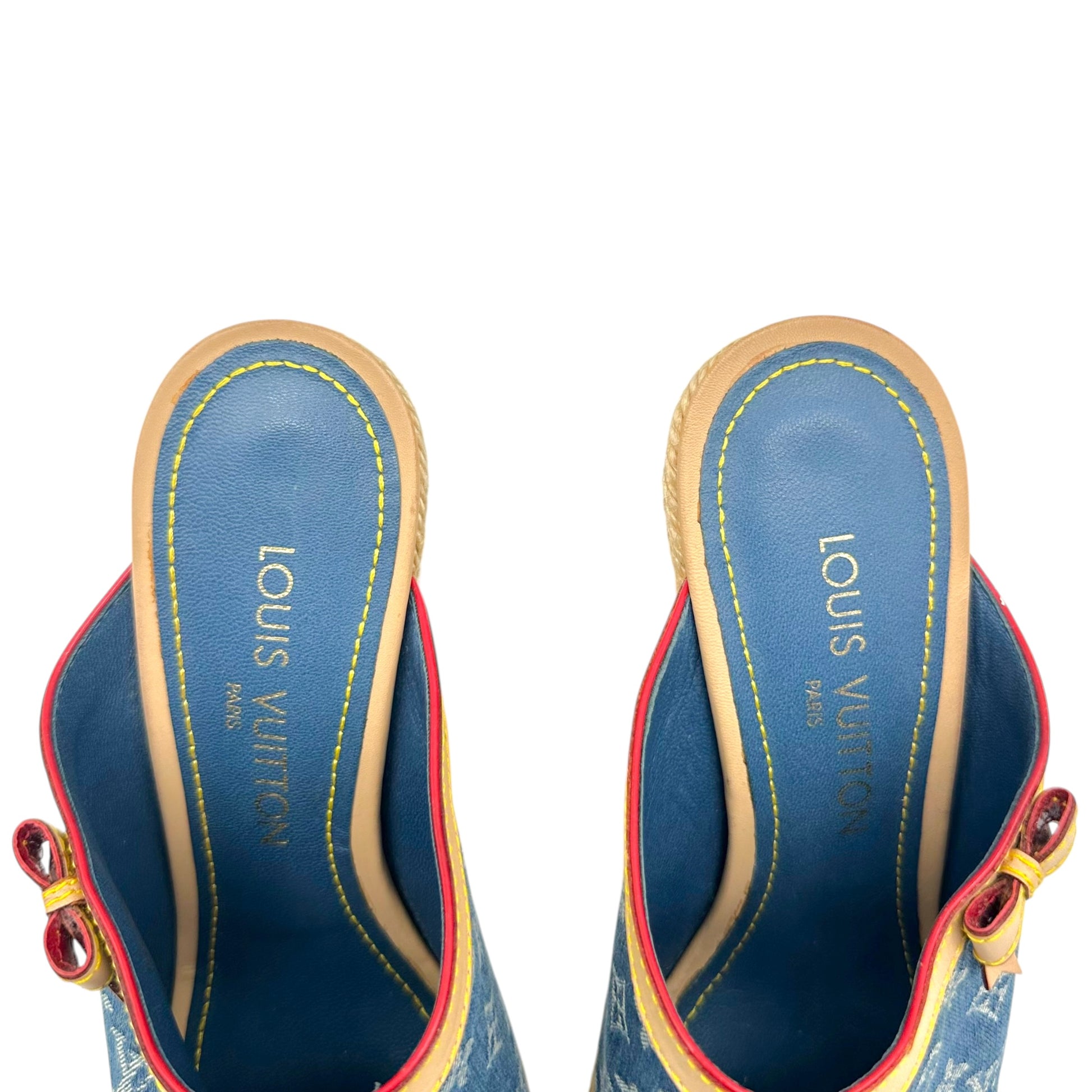 Louis Vuitton Denim Monogram Wedge Mule Heels