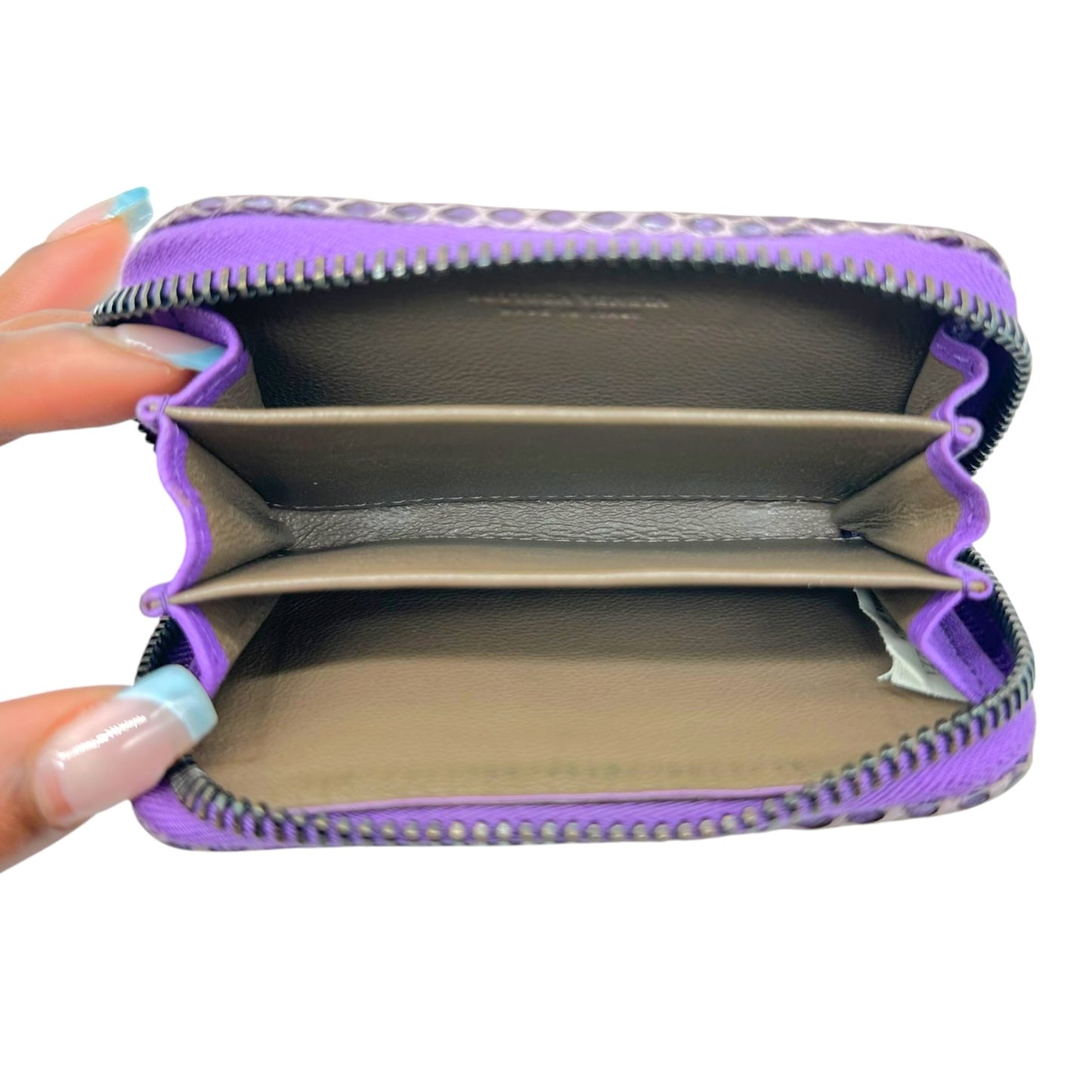 Bottega Veneta Mini Zip Wallet Purple Snakeskin Intrecciato