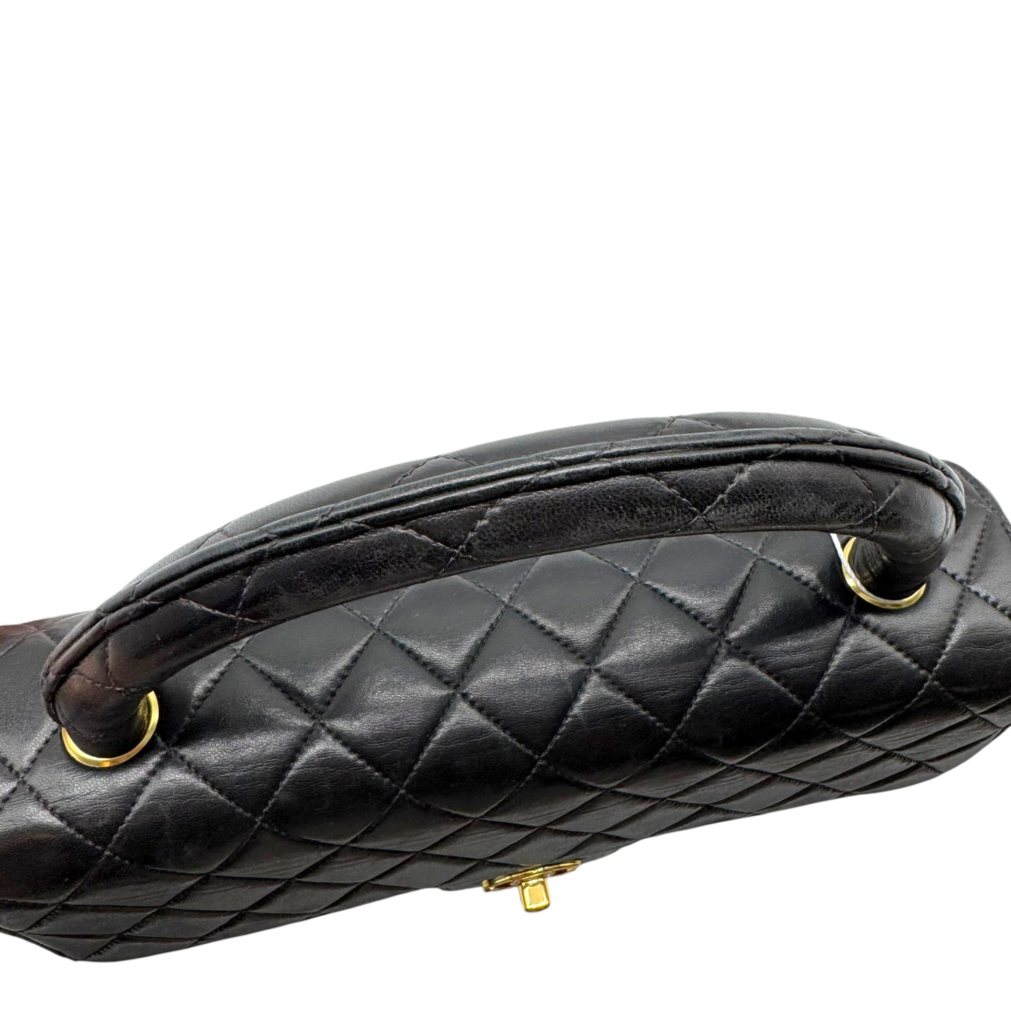 Chanel Black Matelasse Lambskin Top Handle Kelly Flap Bag 1994-96