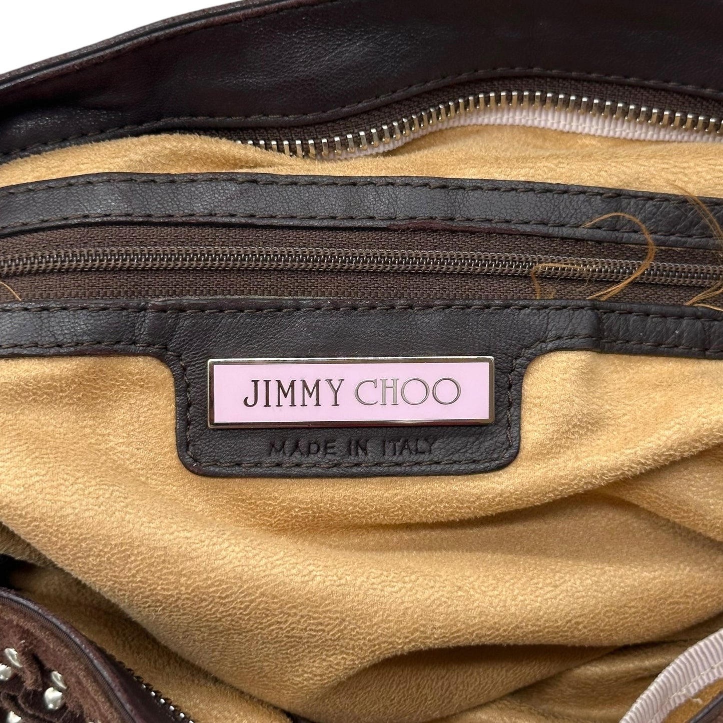 Jimmy Choo Brown Suede & Leather Studded Fringe Hobo Bag