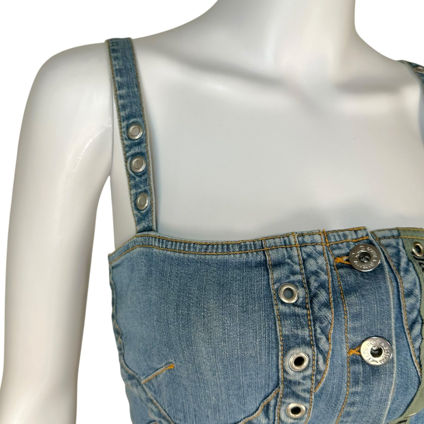 D&G Denim Khaki Bustier Top Adjustable Straps Zippered Pockets