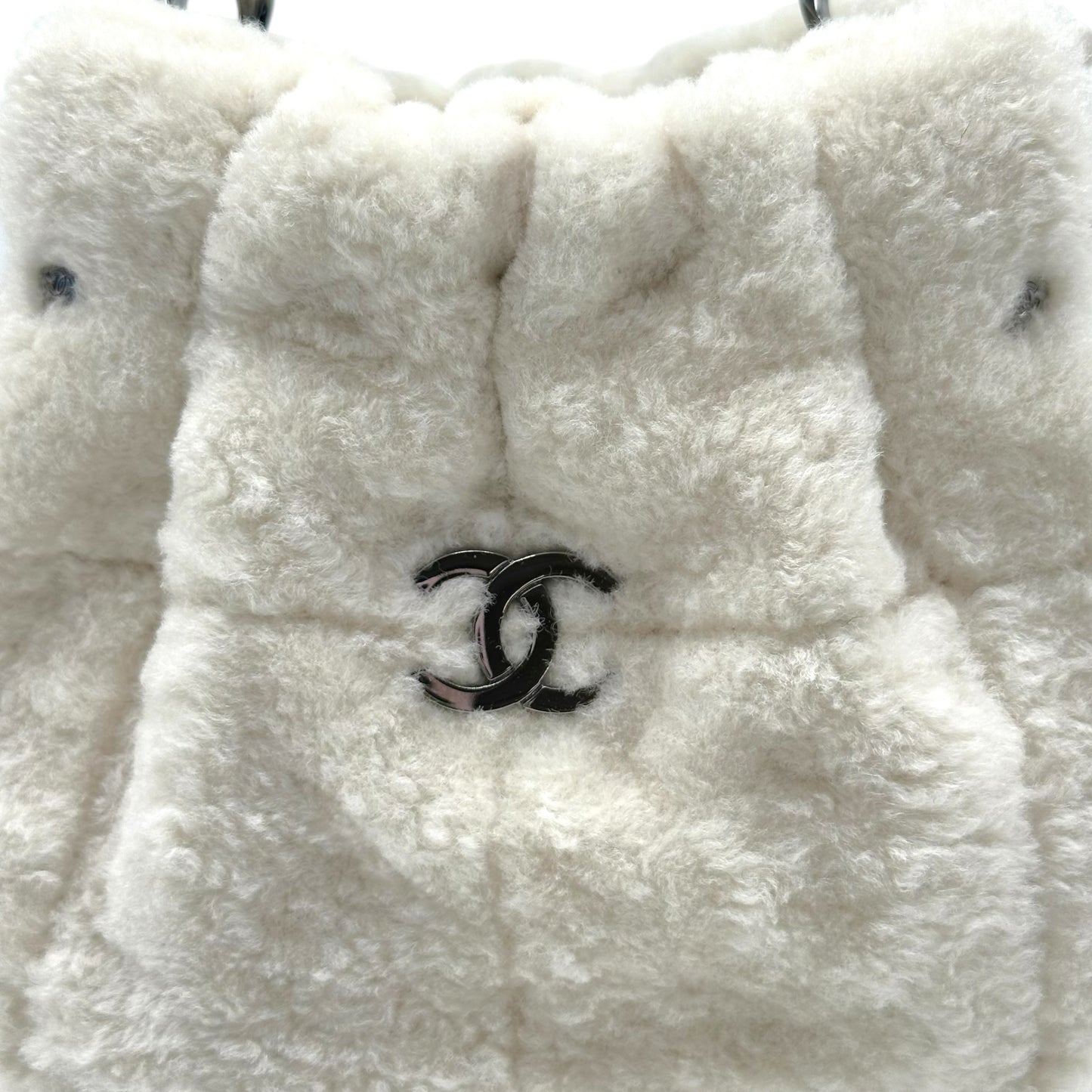 Chanel Ivory Shearling Fringe Drawstrimg Mini Bucket Handbag 2003-04