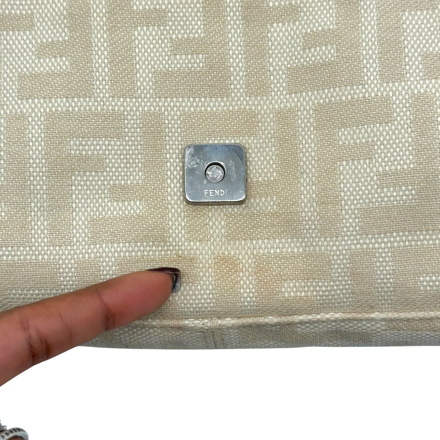Fendi Baguette Bag Ivory Zucca Monogram Brown Leather