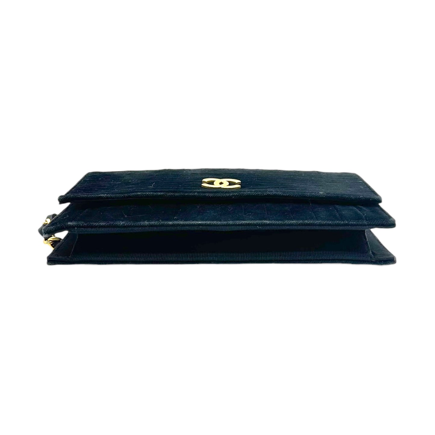 Chanel Black & Gold Velvet Snap Flap Shoulder Bag 80's-90's