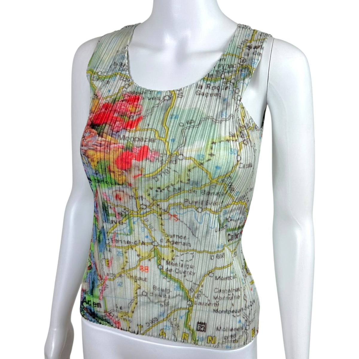 Issey Miyake Pleats Please S/S 2015 Multicolor Map Print Pleated Tank Sz 3