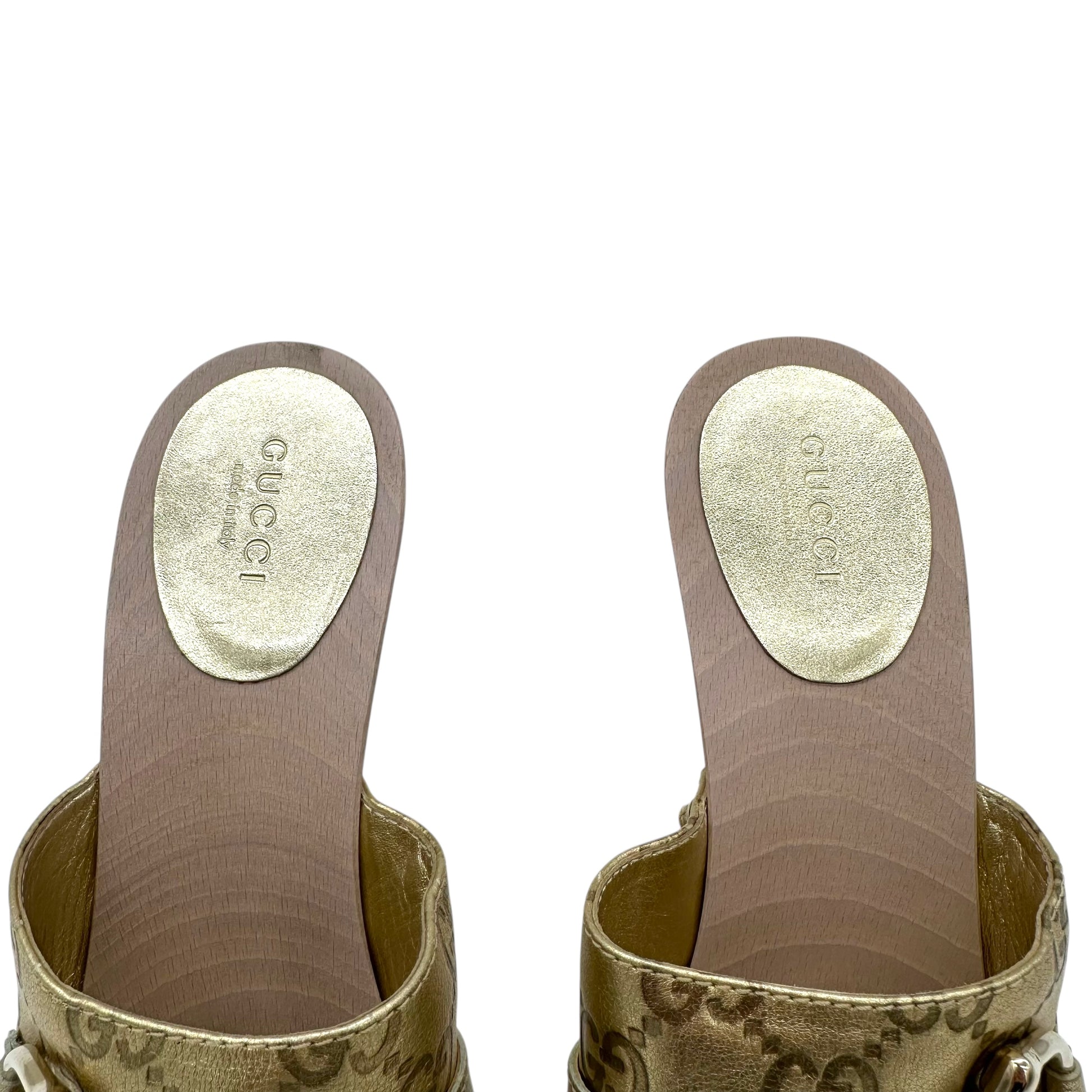 Gucci Gold Horsebit Platform Clog Heels - Outfit Repeater