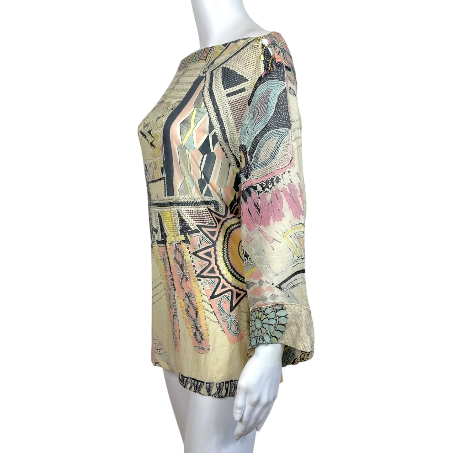 Roberto Cavalli S/S 2003 Metallic & Pastel Printed Silk Blouse