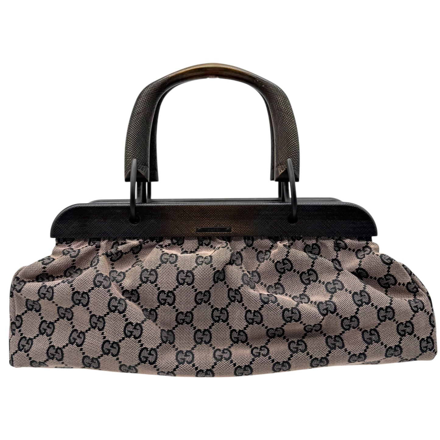 Gucci by Tom Ford Beige & Black Monogram Wooden Handle Bag - Outfit Repeater