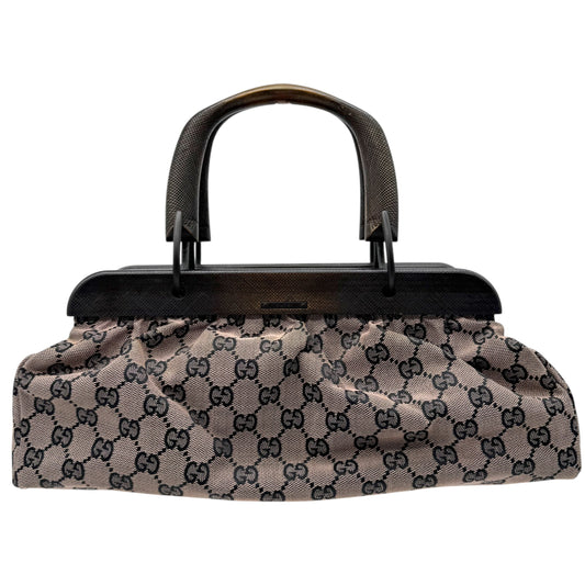 Gucci by Tom Ford Beige & Black Monogram Wooden Handle Bag - Outfit Repeater
