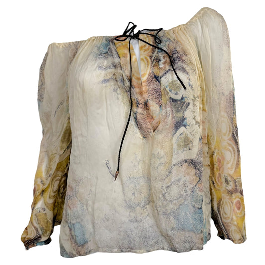 Roberto Cavalli 90' Printed Silk Blouse w/ Leather Tie - Outfit Repeater
