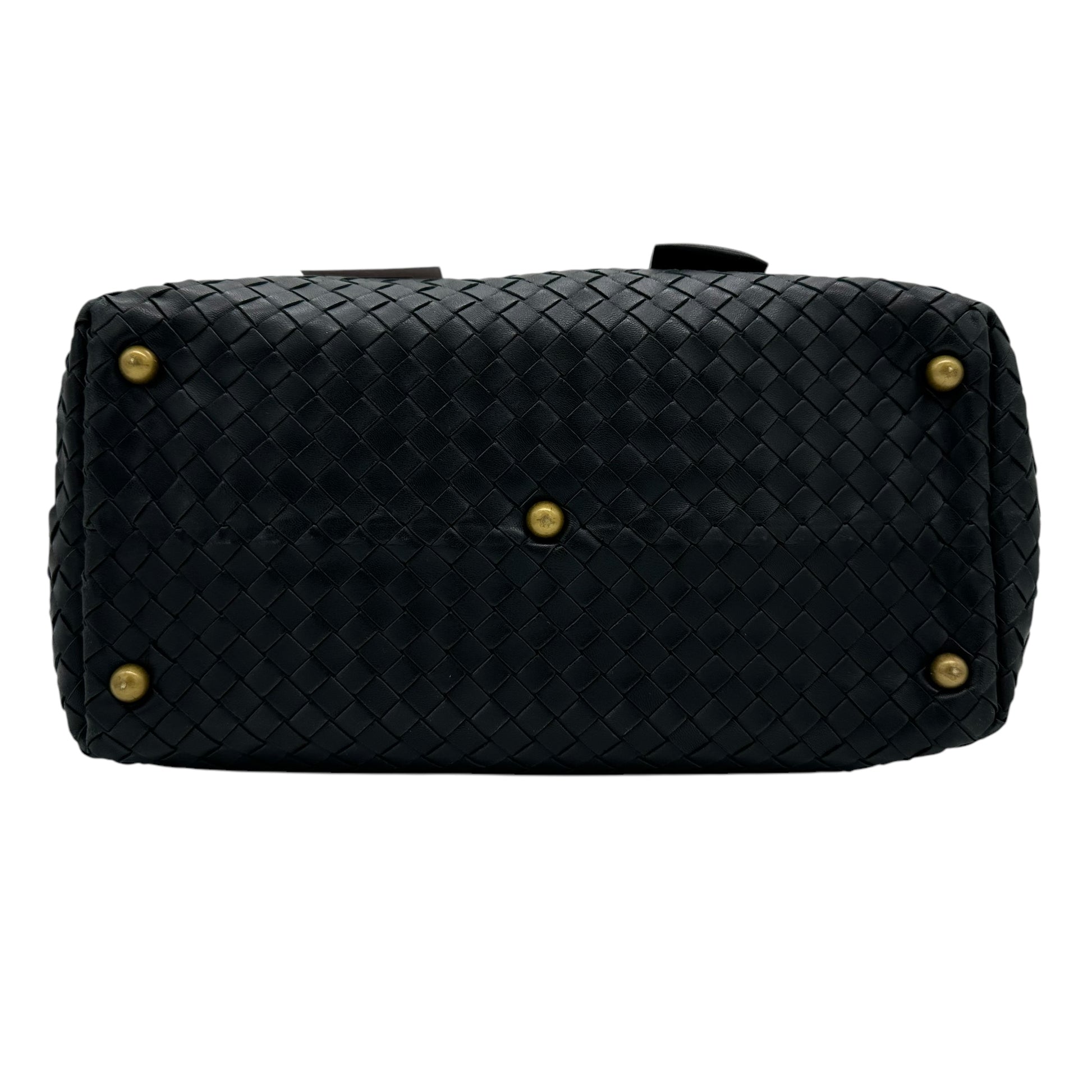 Bottega Veneta Black Leather Woven Boston Bag - Outfit Repeater