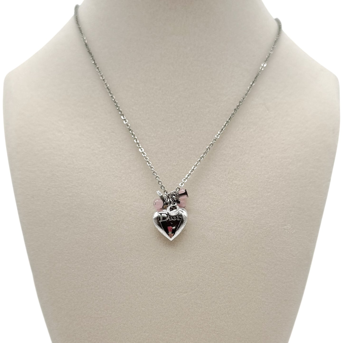 Christian Dior Silver Heart Charm Necklace