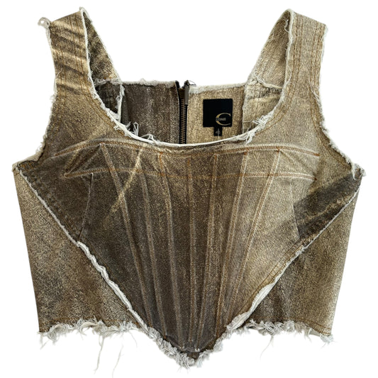 Just Cavalli Roberto Cavalli Distressed Gray Denim Corset Top