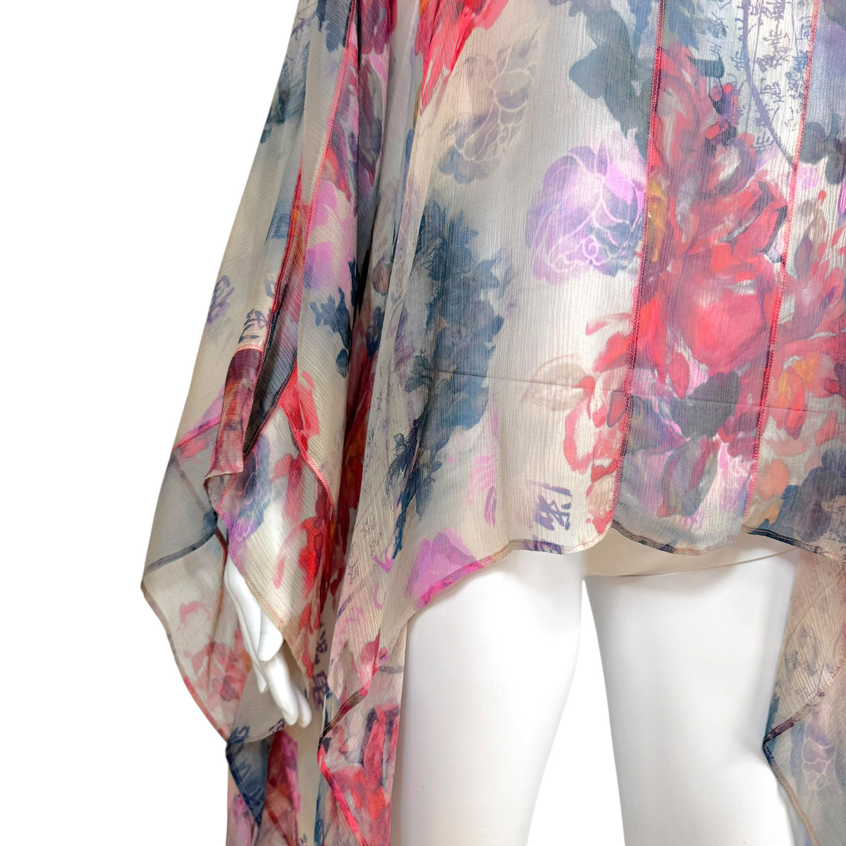 Galliano Sheer Silk Floral Blouse Top Gray Multi XS